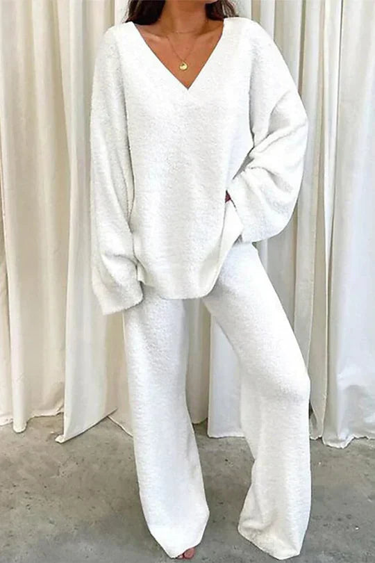 Tenue Décontractée Femme - Ensemble Confortable avec Pull Col V et Jogging Doux - PanierRoyale