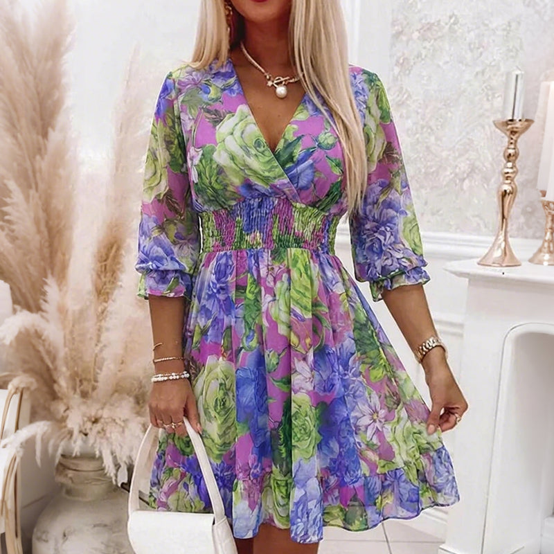 Robe Courte Femme Fluide Col en V Coupe Légère