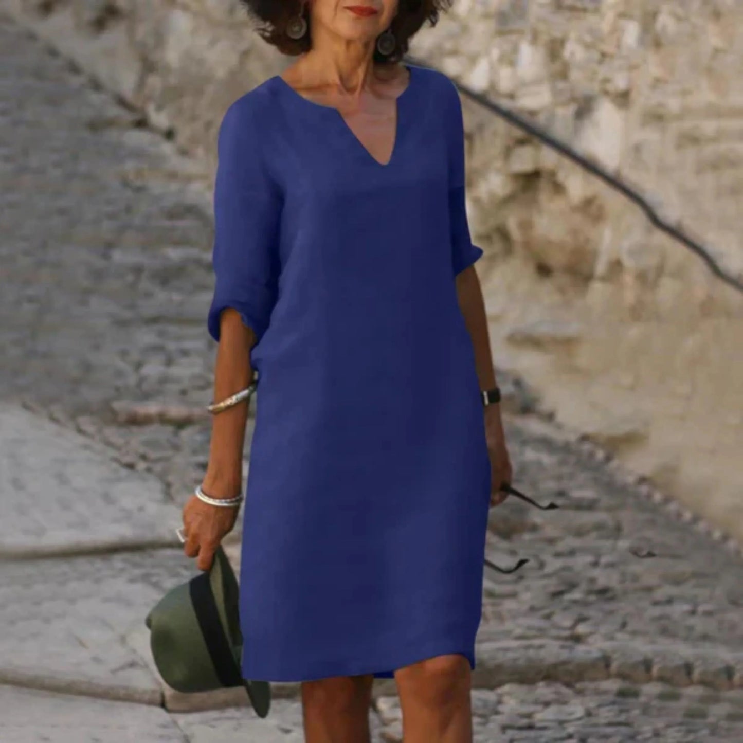 Robe Élégante pour Femme Col V Manches Longues