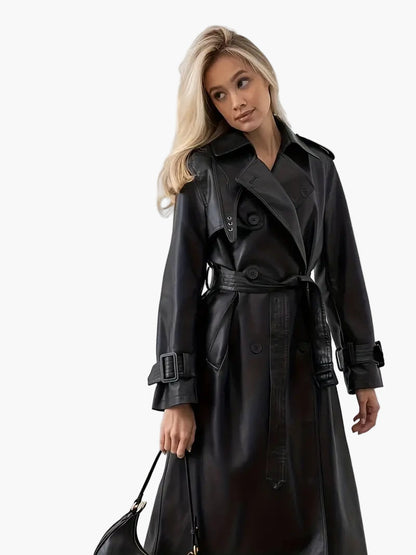 Trenchcoat Femme Long en Simili Cuir Élégant - BerlinGlamour