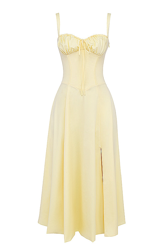 Robe Mi-Longue Citron Fraîche Taille Cintrée