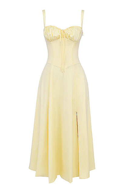Robe Mi-Longue Citron Fraîche Taille Cintrée