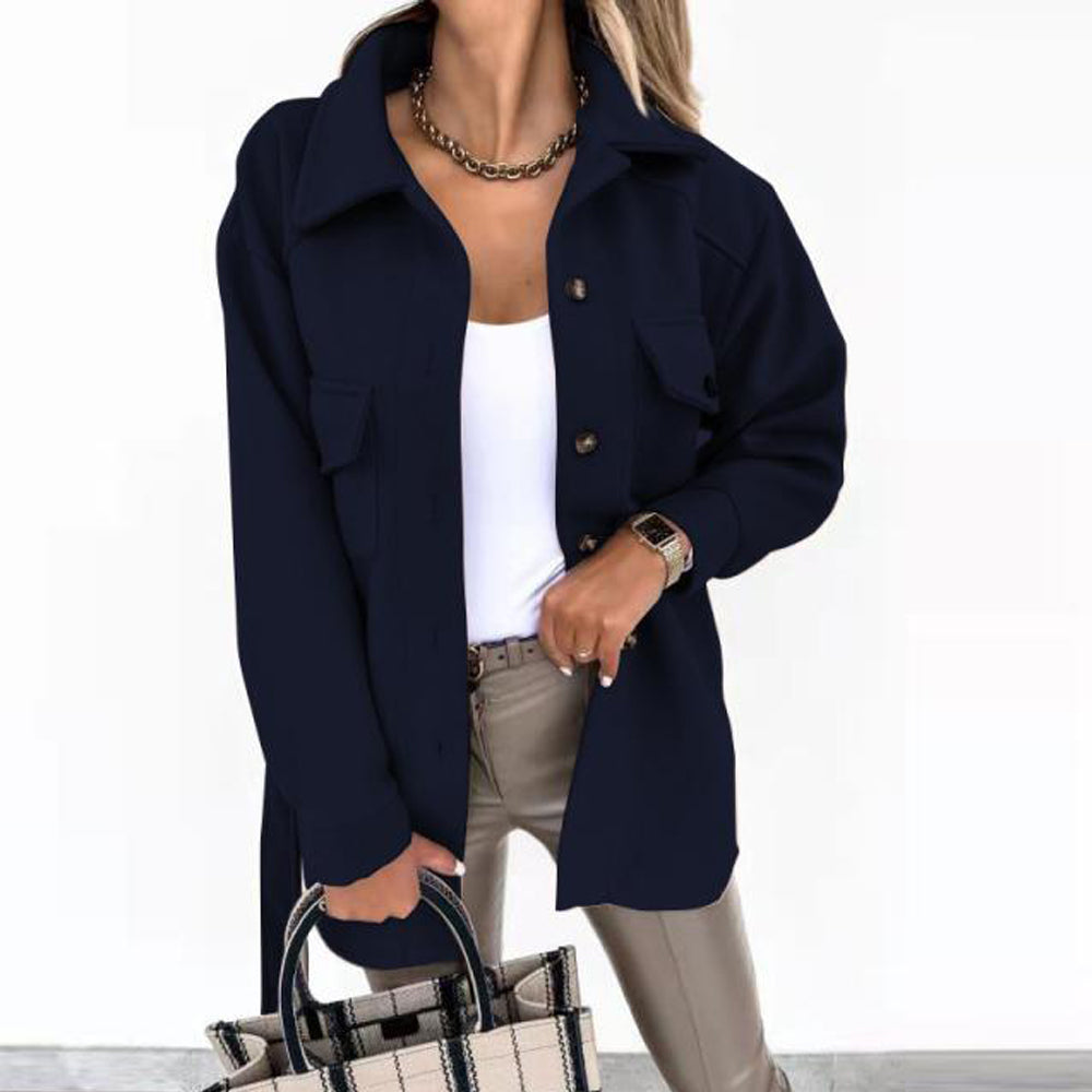 Veste mi-longue décontractée avec ceinture élastique