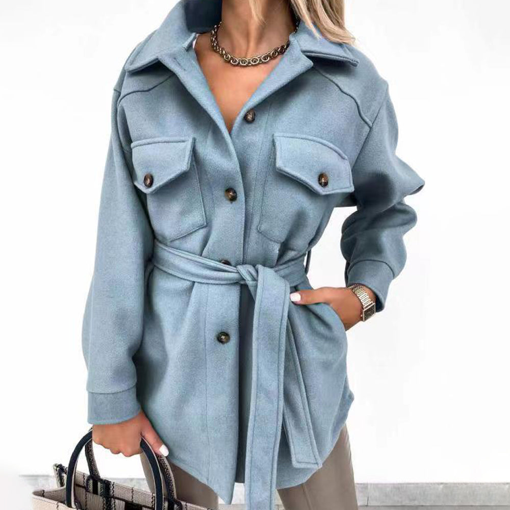 Veste mi-longue décontractée avec ceinture élastique - PanierRoyale