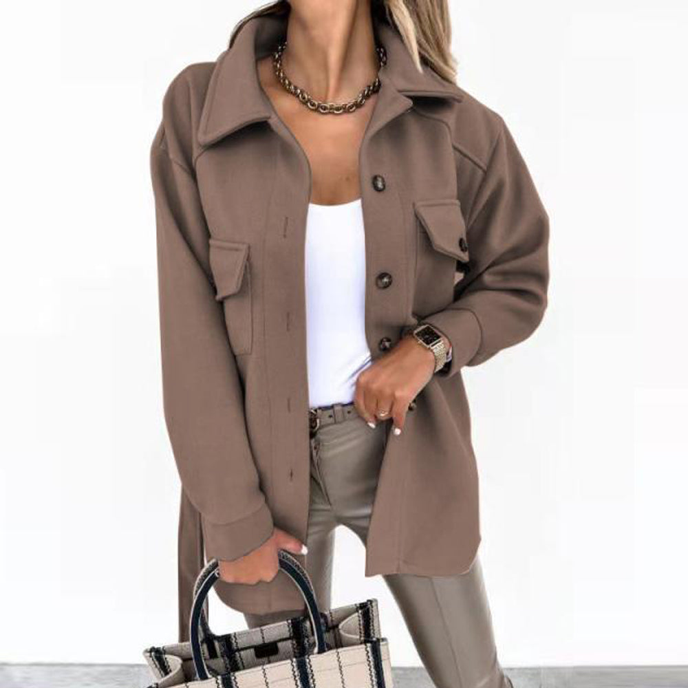 Veste mi-longue décontractée avec ceinture élastique