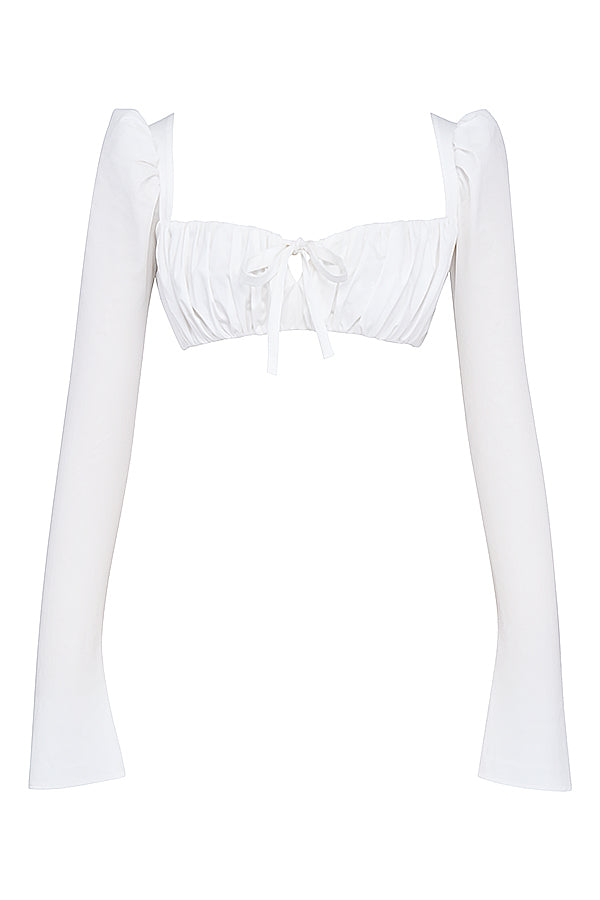 Robe Blanche Été avec Puff Manches Courtes et Jupon