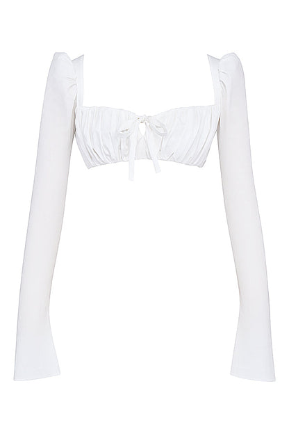 Robe Blanche Été avec Puff Manches Courtes et Jupon