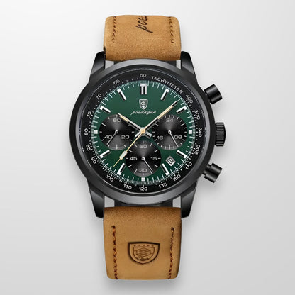 Montre Chrono Noir Cuir Perforé Sport Chic
