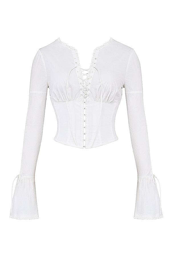 Corset Top Blanc Longue Manche Élégant