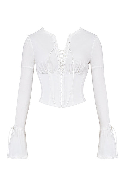 Corset Top Blanc Longue Manche Élégant