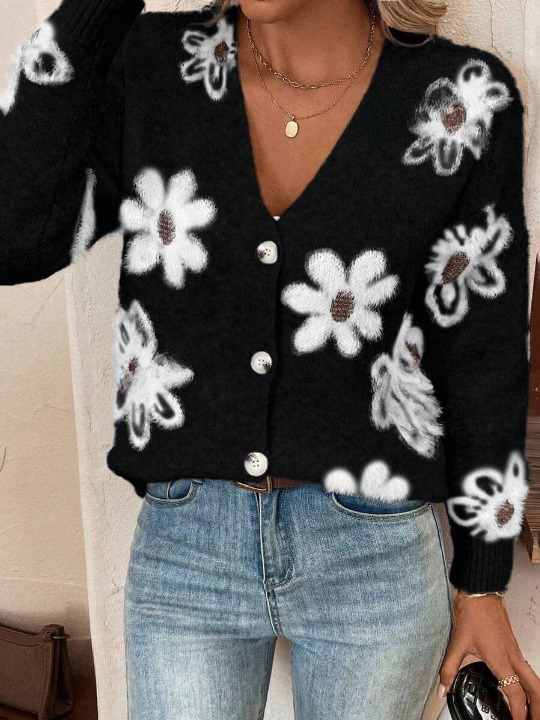 Cardigan Femme Manches Longues Col V Doux
