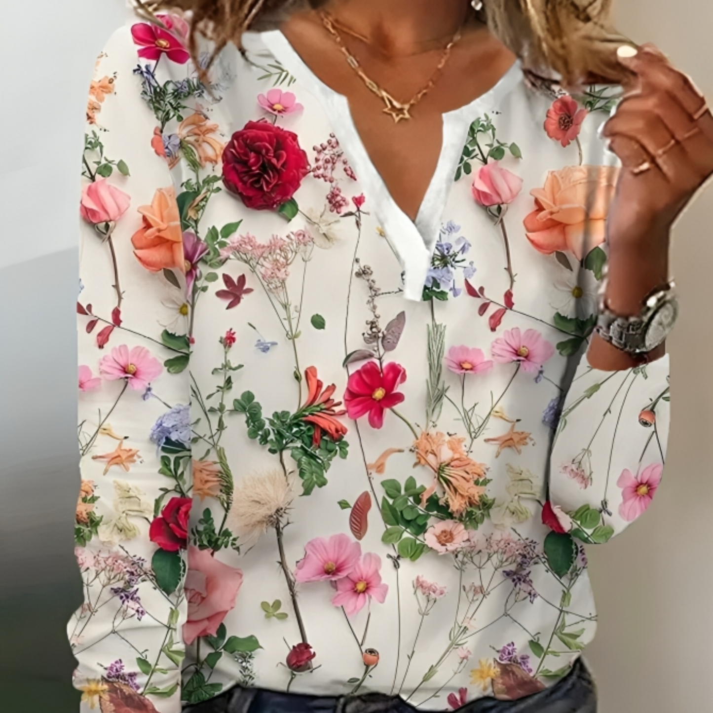 Blouse Élégante Femme Imprimé Floral Col Rond