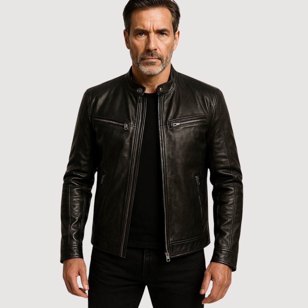 Veste Homme Cuir Véritable Coupe Classique Confort Toutes Saisons