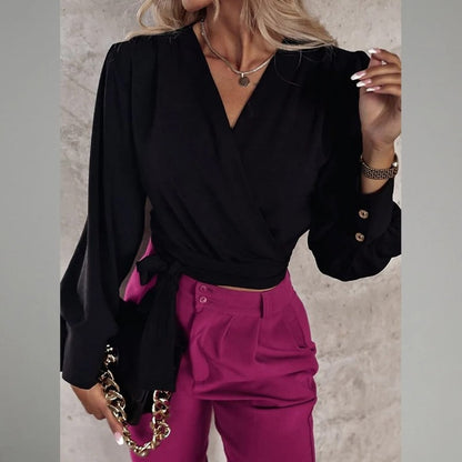 Chemisier Femme Col en V Manches Bouffantes Décontracté