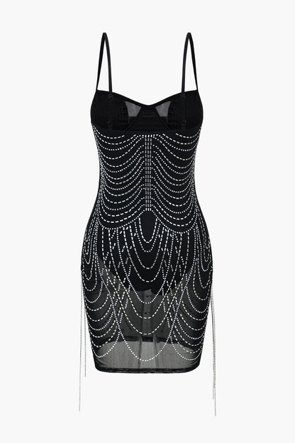 Robe de Soirée Courte en Mesh Étoilé et Paillettes