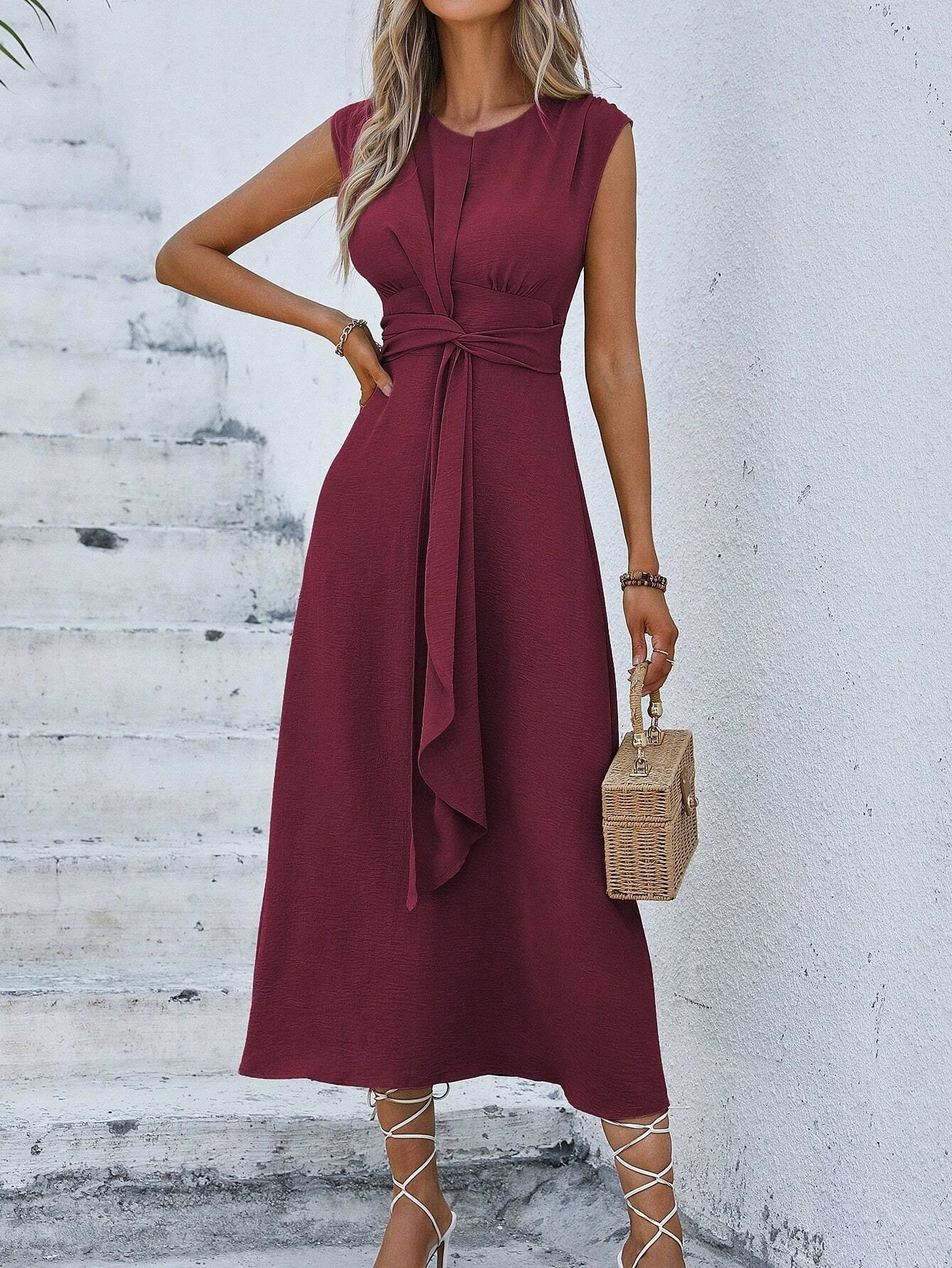 Robe longue Femme Sans Manches Taille Drapée