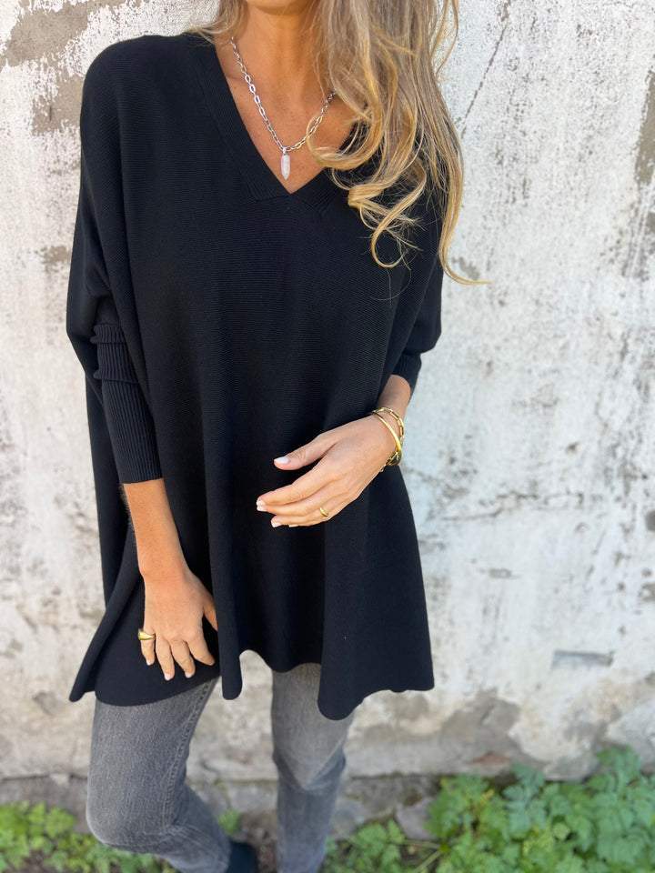 Pull Femme Noir Élégant Manches Longues - PanierRoyale