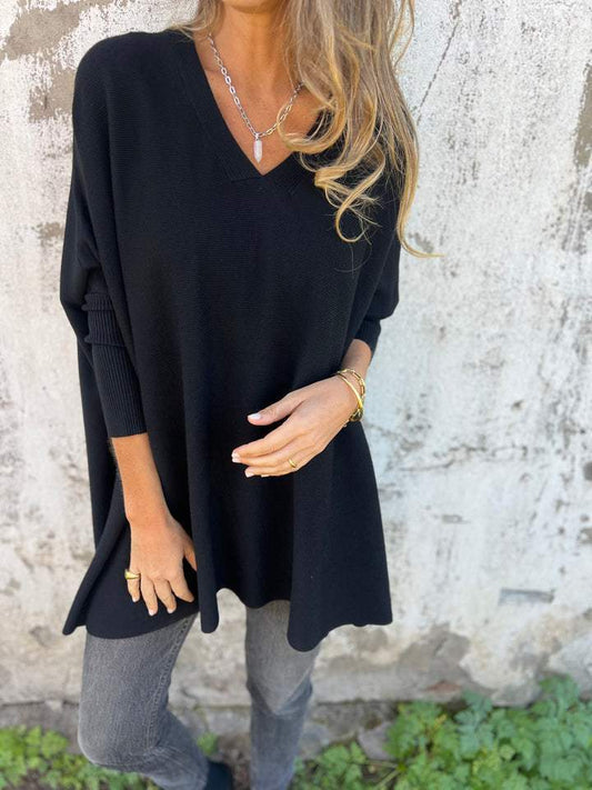 Pull Femme Noir Élégant Manches Longues - PanierRoyale