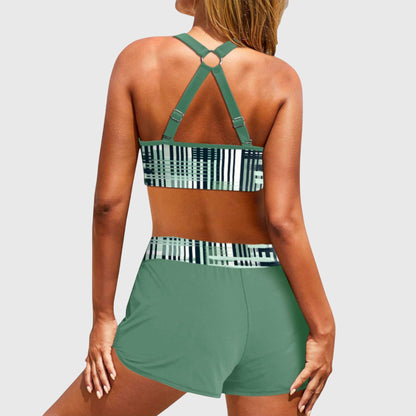 Bikini Deux Pièces Femme Polyester Short Lacet Coupe Sportive
