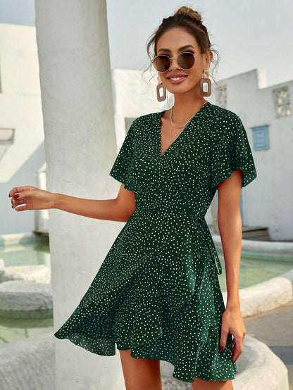 Robe Courte Été à Fleurs avec Volants