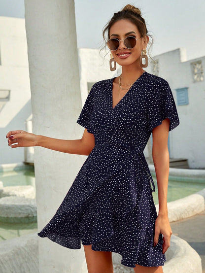 Robe Courte Été à Fleurs avec Volants