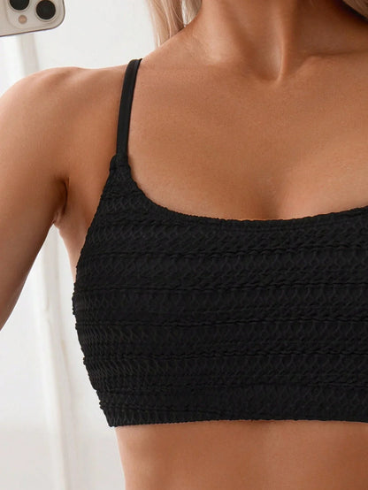Maillot de Bain Femme Bikini Uni et Texturé pour Plage