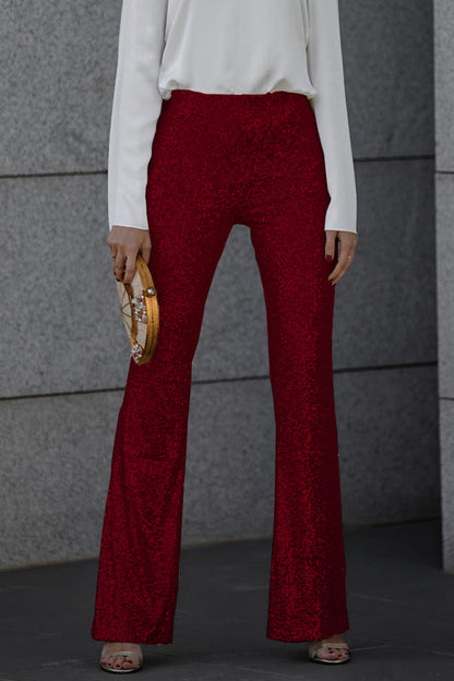 Pantalon Femme Taille Haute Paillettes Coupe Flare