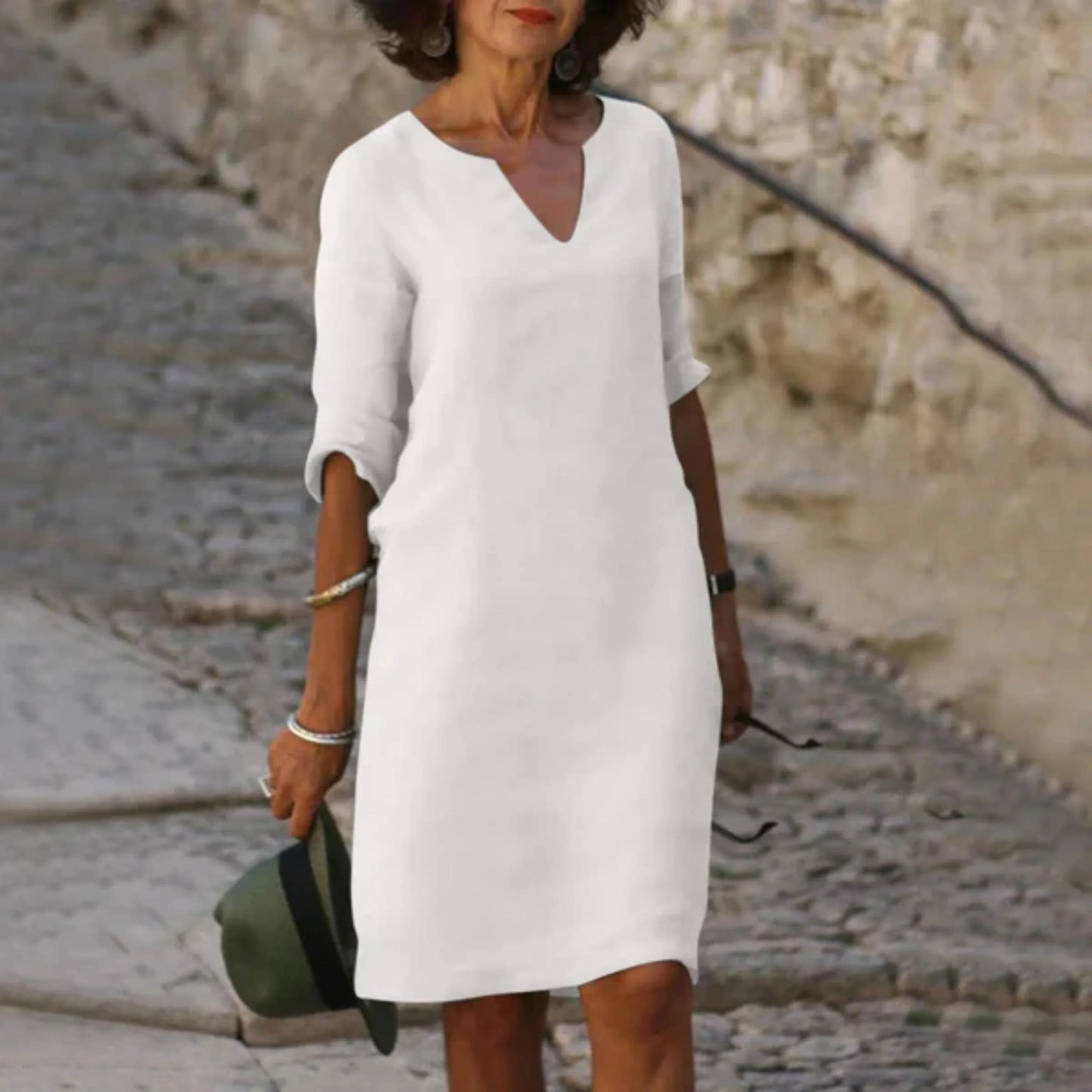 Robe Élégante pour Femme Col V Manches Longues