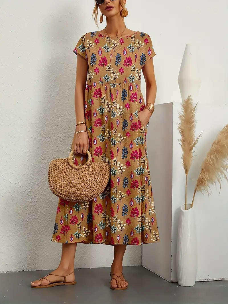 Robe Été Midi en Coton Léger Florale Féminine