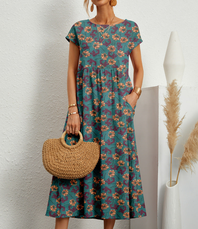 Robe Été Midi en Coton Léger Florale Féminine