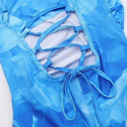Robe Été Imprimé Aquarelle avec Bretelles Fines