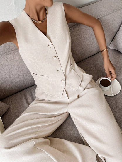 Costume Femme Élégant - Veste et Pantalon Palazzo