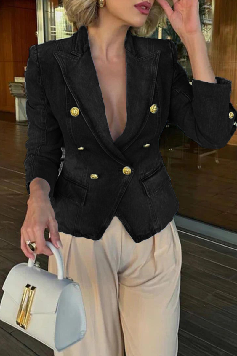 Veste Dénim Col Boutonné Style Rétro - PanierRoyale