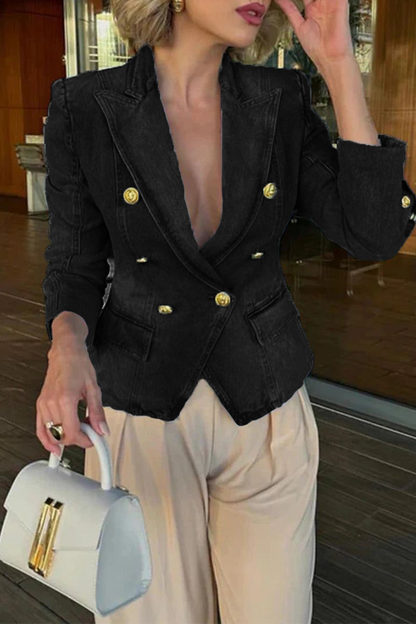 Veste Dénim Col Boutonné Style Rétro - PanierRoyale