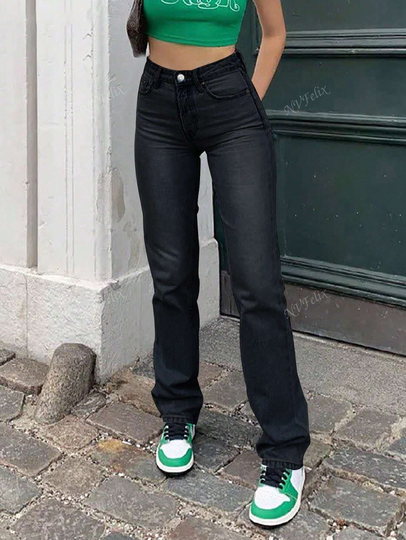 Jean Taille Haute Droite Classique et Confortable