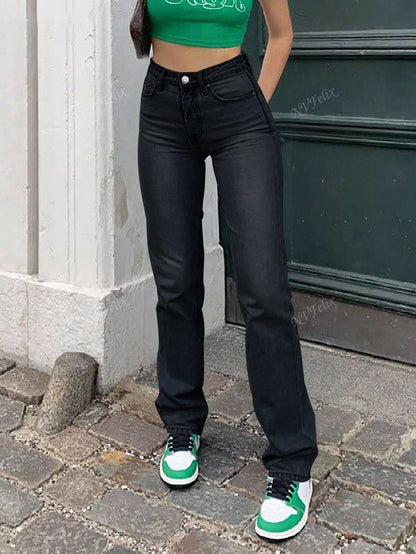 Jean Taille Haute Droite Classique et Confortable