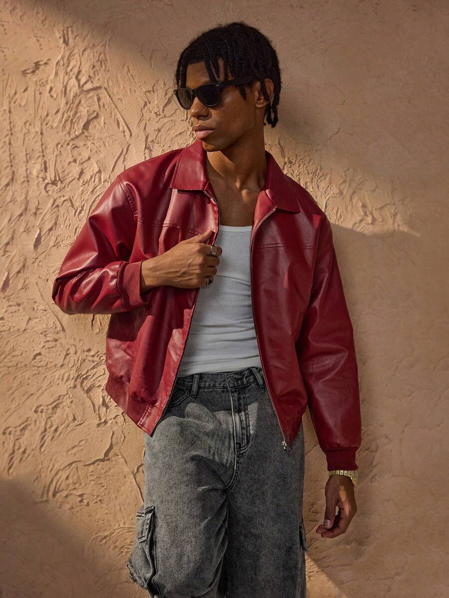 Veste Cuir Homme Noir Élégant Fermeture Éclair