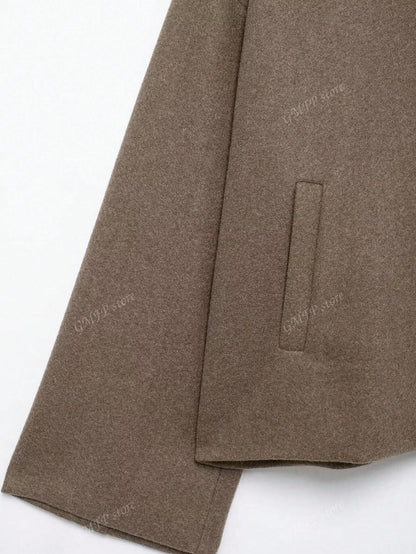 Veste en laine courte avec boutons, style parisien et automnal