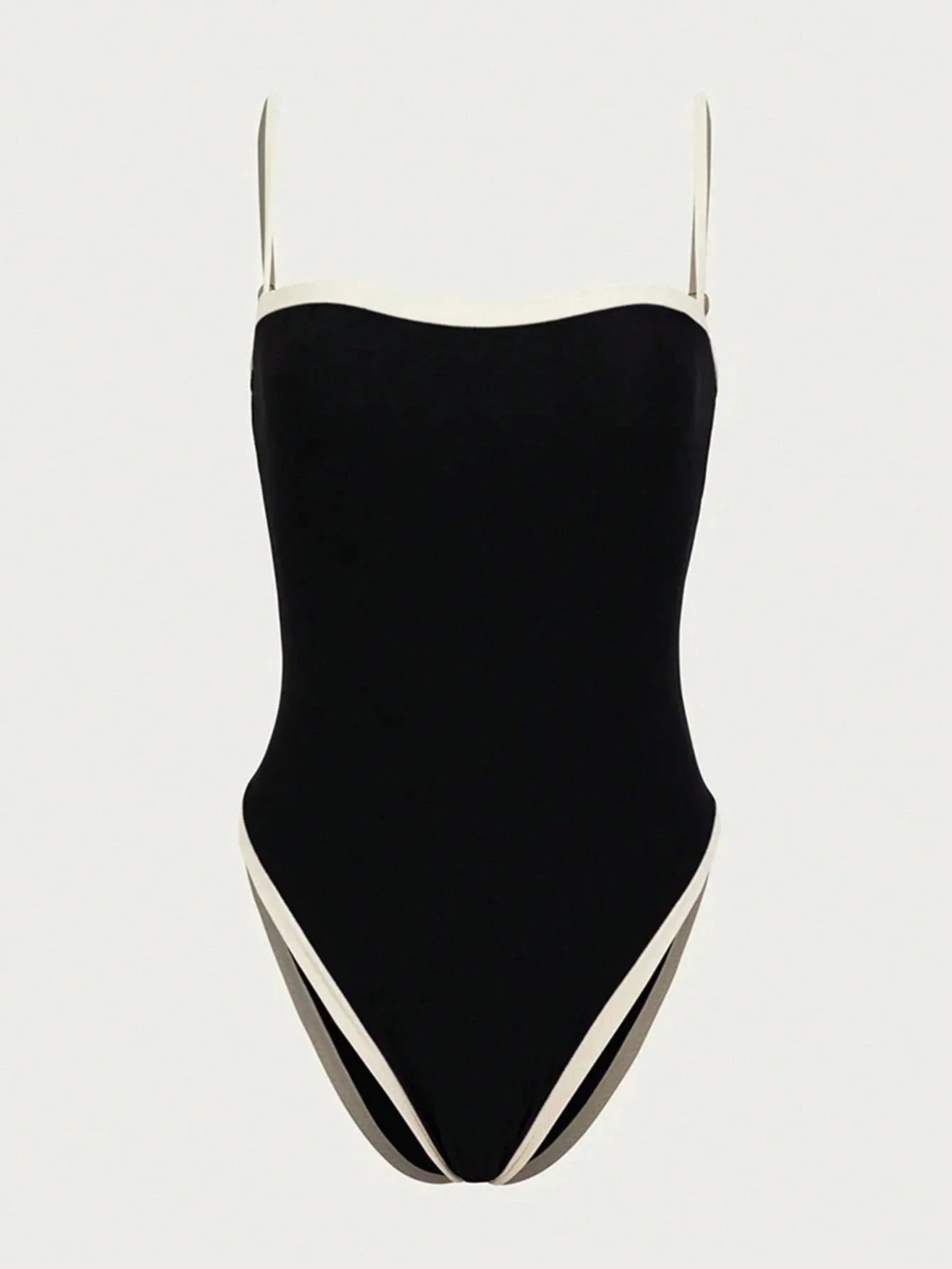 Maillot de bain femme noir élégant avec décolleté et détails contrastés