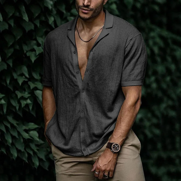 Chemise Homme Coton Lin Manches Courtes Élégante