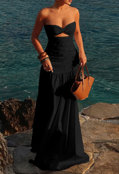 Robe Été Femme Longue en Coton avec Ceinture et Dos Nu