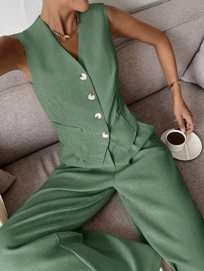Costume Femme Élégant - Veste et Pantalon Palazzo