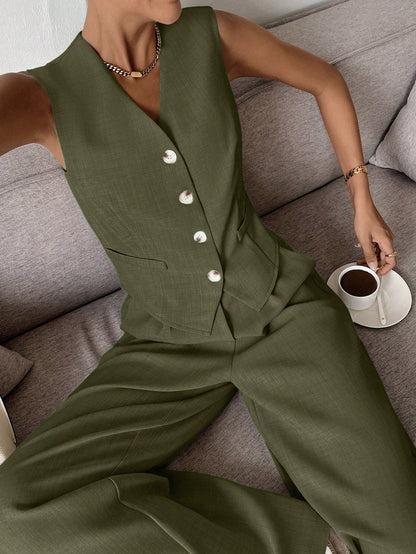 Costume Femme Élégant - Veste et Pantalon Palazzo