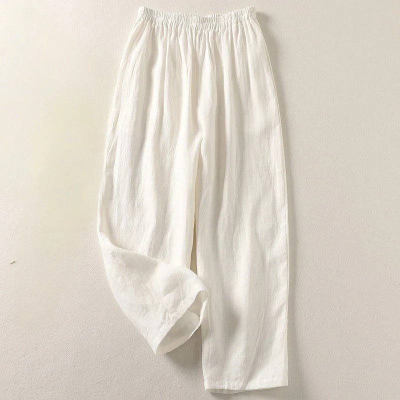 Pantalon Large Femme Coton Lin Taille Élastique