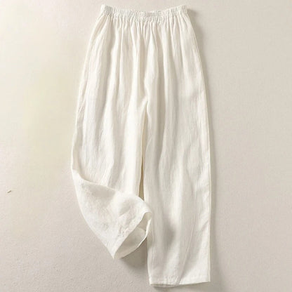 Pantalon Large Femme Coton Lin Taille Élastique