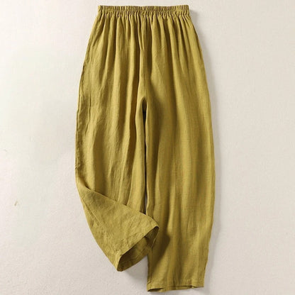 Pantalon Large Femme Coton Lin Taille Élastique
