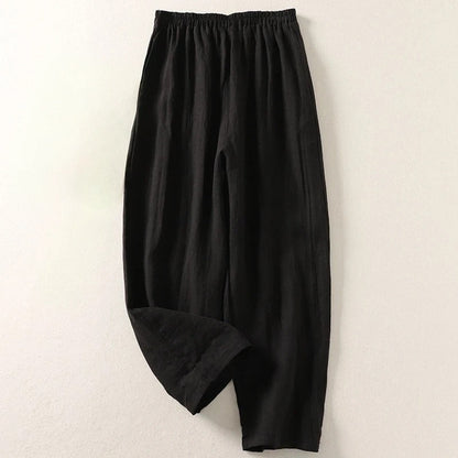 Pantalon Large Femme Coton Lin Taille Élastique