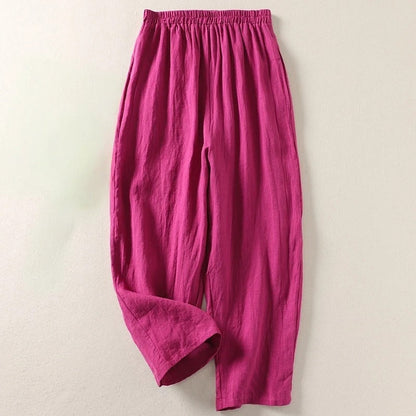 Pantalon Large Femme Coton Lin Taille Élastique
