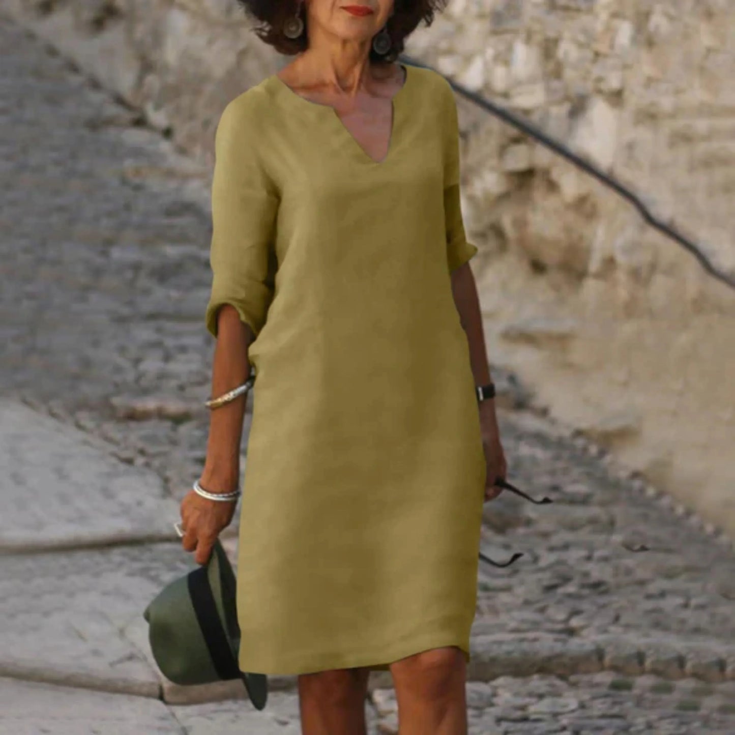 Robe Élégante pour Femme Col V Manches Longues