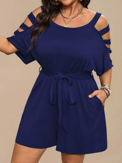 Combinaison Short Femme Grande Taille Taille Ceinturée Epaules